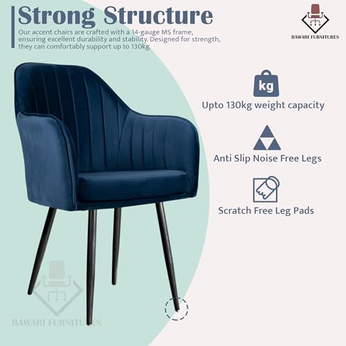 Image of Set of 2 Accent Chair for Living Room | Modern Armchair in Soft Velvet Fabric with Sturdy Legs | Premium Chair for Home Living Room Bedroom Restaurent | (Black Legs, Navy Blue)