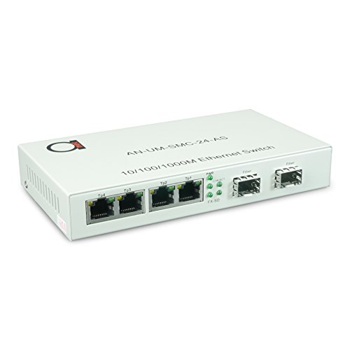 2 X Open Sfp Slot + 4 X Utp Cat5E/Cat6 10/100/1000 Copper Ports - Gigabit Ethernet - Fiber Media Converter - Mini Switch - Autosensing - Sfp Slot Supporting Any Mini Gbic/Sfp Gigabit Type #TOP5