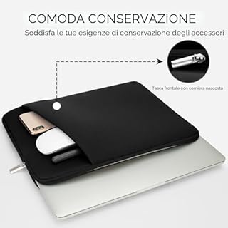 HEDUGO Custodia a Manica per Laptop con Tasca per Accessori Compatibile con MacBook Air/Pro da 13 a 14 Pollici Custodia Imbottita Protettiva Antiurto per Computer Pc Portatile da 13”a 14”, Nero