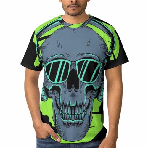 Tee shirt manches courtes homme à col rond avec grand imprimé crâne graphique