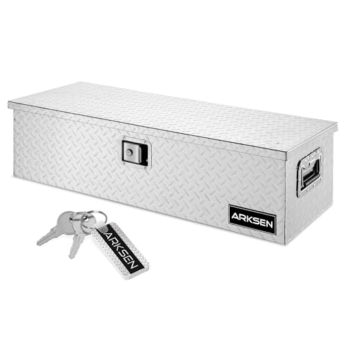 ARKSEN 39 x 13 x 10 Inch Diamond Plate Truck Bed Tool Box, Heavy Duty Waterproof Aluminum Toolboxes Storage Chest with Side Handle & Lock for Pickup T