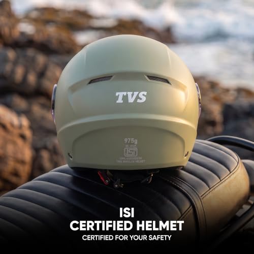 Image of TVS ACE ISI Certified Open face Unisex Helmet with Full Coverage Visor Available in 8 Colors | Lightweight Comfort-Fit Microfiber Liner Equipped with Quick Release Chin Strap