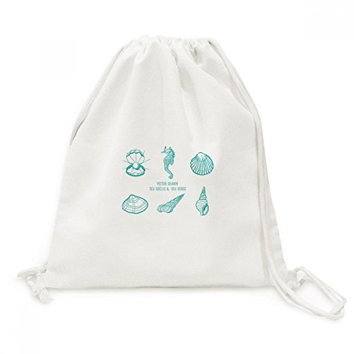 Toile Drawstring Backpack avec motif artistique hippocampe bleu et finitions soignées
