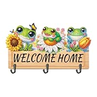 Diamond Art Hanging Hooks Kits for Adults Beginners,5D DIY Shiny and Special Drill Frog with Flowers Wooden Wall Hooks No-Drill Adhesive Coat Rack for Bathroom,Kids Room,Wall Decoration