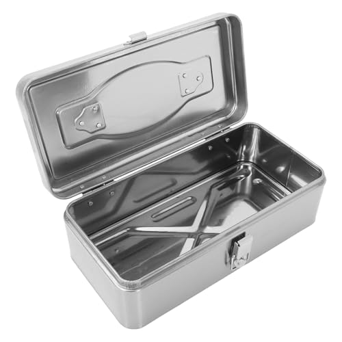 DECOMELODY Caja Metálica Portátil de Acero Inoxidable Gran Capacidad y Compartimentos Ajustables para Organizar Herramientas en Garaje y Hogar