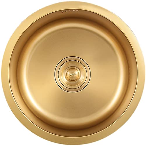 SXDMOUBK Fregadero Individual Tipo Bar, Redondo, Dorado Cepillado, Acero Inoxidable 304, instalación empotrada o bajo encimera (Color: Dorado, tamaño 36x19cm)