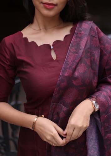 Image of 24 Carat Suit Women's Roman Silk Straight Cut Kurti Pant with 3 /4th Sleeves Round Neck Regular Fit calf Length and Dupatta Set