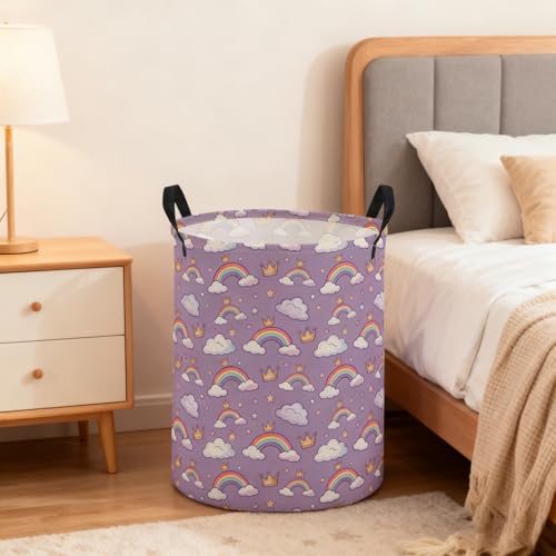 Image of ESSME Kids Laundry Basket,Rainbow Hamper Collapsible Canvas Waterproof Storage Bin for Boys, Cute Hamper,Gift Baskets(Rainbow)