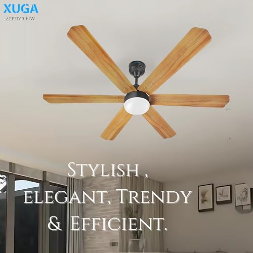 Image of XUGA Zephyr F1W Premium Smart 1200mm, BEE 5-star BLDC fan,6 Blade,Remote Ceiling fan for Home, 100% Copper Motor,Energy Saving, High Air Delivery,LED (Wooden)(5 Year Warranty)