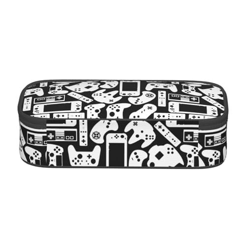 Image of Video Game Gaming Black And White Pencil Case Big Capacity Storage Pencil Pouch Stationery Bags With Zipper Portable Pen Holder Box Organizer For Boys Kids Student College School Office Supplies