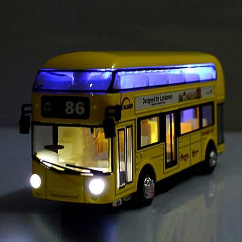 Image of DEOXY Double Decker Bus Diecast Metal London Bus Open Door Light & Music Model Pull Back Toys for Boy Kids (6008 Yellow)