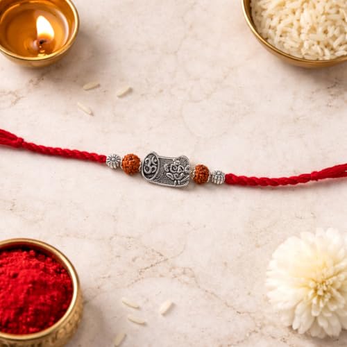 Image of I Jewels Thread Rakhi With Roli Chawal & Rakshabandhan Card for Brother /Bhai /Men /Bro