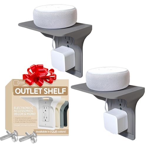 Power-Perch-Wall-Outlet-Shelf-Turn-Your-Outlet-into-a-Shelf-in-Any-Room-Great-for-Smart-Home-Devices-Cell-Phone-Remotes-Speakers-Alexa-Holder-Socket-Shelf-by-Storage-Theory-2-Pack-Gray