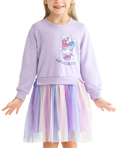 Girls Tutu Dress Winter Long Sleeves Party Gifts Kid Rainbow Dresses Toddler Outfit for Girls 3-7 Years