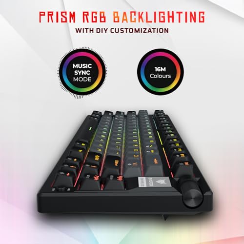 Image of EvoFox Ronin Mechanical Keyboards Wireless (BT+2.4GHz+Wired), 9 Layer Structure, Gasket Mount, 75% Layout, 2 Layer Sound Dampening Red Switches, Per-Key RGB, 1000Hz, Windows Software -Black