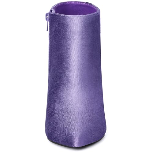 Allegra K Women's Velvet Pointy Toe Stiletto Heels Ankle Boots2