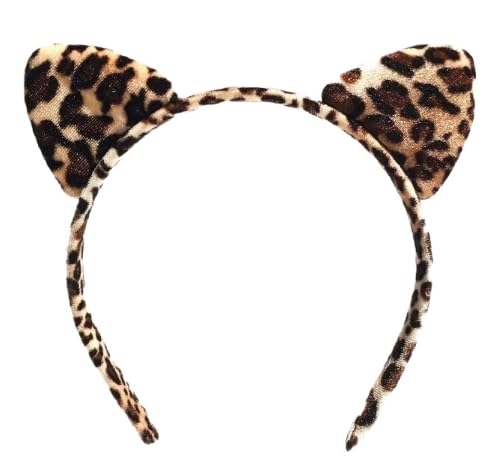Leopard Print Cat Ears Headband for Women - Soft Furry Animal Ear Hairband Comfortable Cosplay Accessory for Halloween Costume Party Face Washing Makeup Cheetah & Tiger Style Christmas (Leopard)