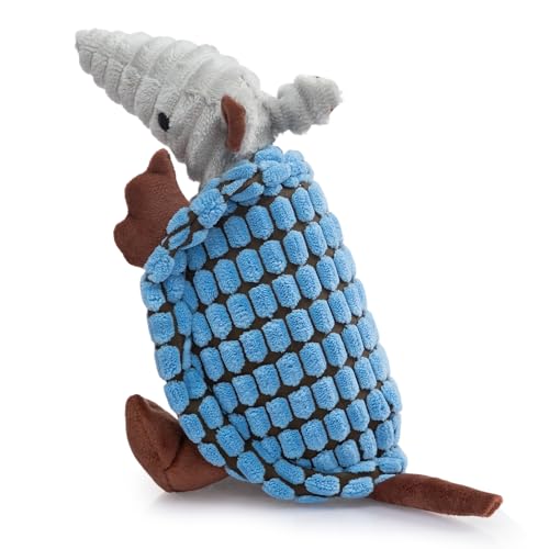 Image of Hollypet Plush Dog Squeaky Toy Stuffed Armadillo Animal Pet Puppy Chew Toys with Clean Teeth for Small Medium Large All Breed Sizes Dogs, Sea Foam, 8 in