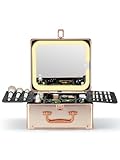 Qislee Makeup Box with A Detachable Lighted Mirror, Waterproof Travel Train Case, Cosmetic Organizer and Makeup Suitcase with Adjustable Dividers, Magnetic LED Mirror(Rose Gold)