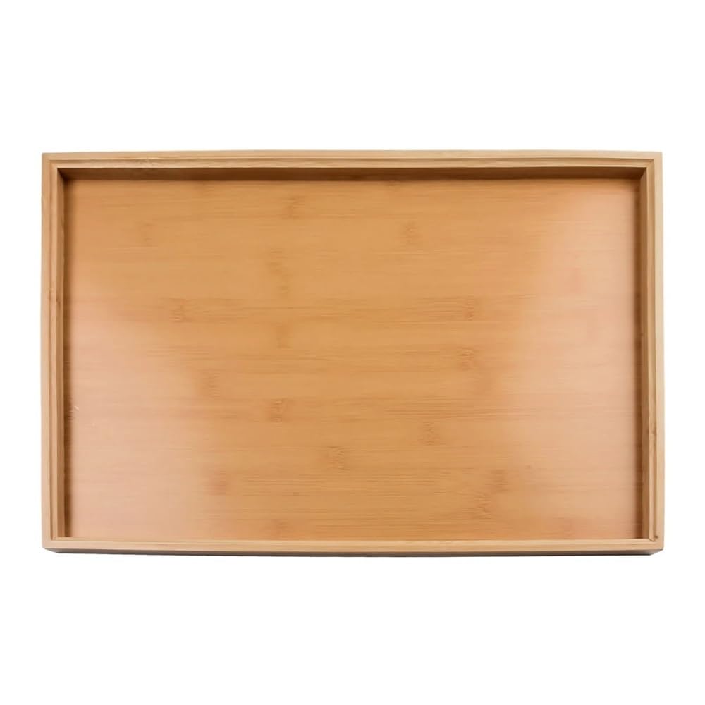 Rectangle Food Tray Rectangular Wooden Tray Handcrafted Solid Wood Coffee TableCenterpiece Rustic Farmhose Serving Tray With Non-Slip Base Geometric Edges And Modern Industrial Decor(44x32cm)