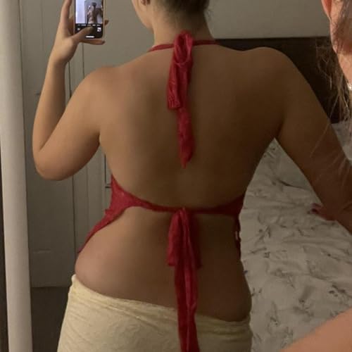 Women Lace Crop Tank Tops Lace See Through Backless Tie-Up Halter Going Out Tops Sleeveless Cami Shirts Streetwear3