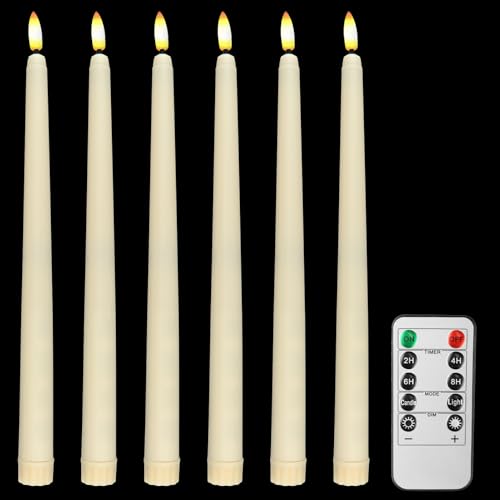 Flameless LED Candle Sticks with Remote Control Timer, 6 Pack Battery Operated Taper Candles, Realistic 3D Wick LED Dinner Candles, Battery Fake Candles for Wedding, Party, Valentine's Day Decor