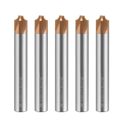 ZZBD-CT Carbide Radius Corner Rounding Inner R End Mills 4 Flute TiSiN Coated,for Milling Alloy Steels,Hardened Steel, Metal 5Pcs R2.5 * 60mm