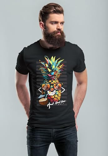 Neverless Herren T-Shirt Ananas Good Vibes Sommer Sonne Party Cocktail Fashion Streetstyle - Groß und komfortabel - Männ