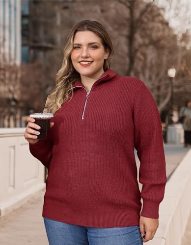Image of TIYOMI Women Plus Size Tops Long Sleeves Mock Neck Sweaters Knit Pullover Sweater Adjustable Zipper Fall Autumn Winter Shirt