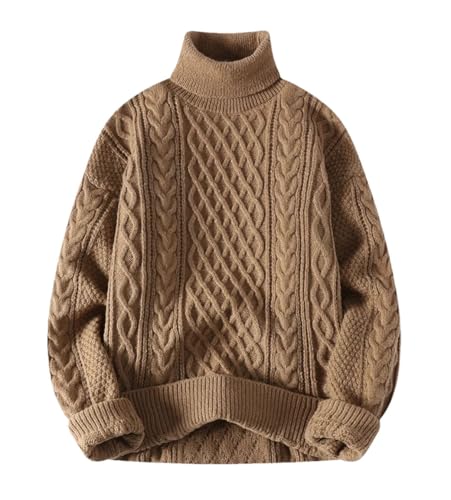 Men's High Neck Sweater Solid Knit Pullover Winter Casual Long Sleeve Knitwear Loose Fit Comfortable Outfit