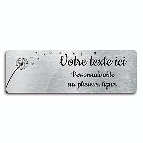 OCAP-FUNERAIRE.COM Placa grabada funeraria, diseño de diente de león, autoadhesivo, modelo rectángulo (20x6,5 cm) personalizado 1-3 líneas Alu cepillado