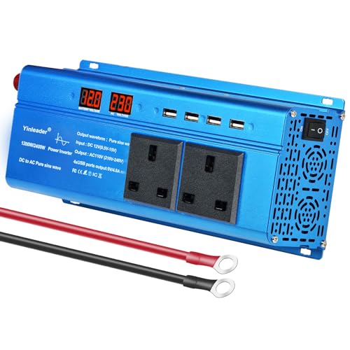 Yinleader 1200W/2400W Power Inverter with UK Sockets and USB