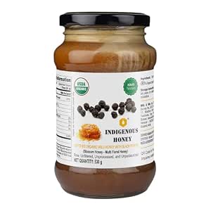 Indigenous Honey USDA Certified Organic Raw Honey with Black Pepper, 17.64 oz Glass Jar