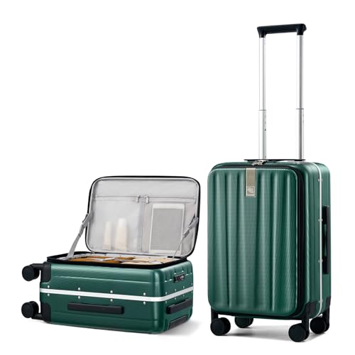 Image of Hanke 55cm Front Opening Cabin Luggage Trolley Bag, Strong Aluminum Frame, Durable Polycarbonate Hard Shell, Silent Wheels & Combination Lock, Lightweight Carry On Suitcase for Travel.(Blackish Green)