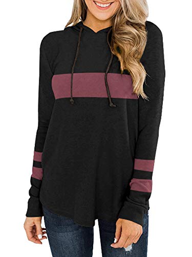 Trendy Queen Women's Casual Color Block Hoodie Sweatshirts Long Sleeve Stripe Print Warm Tunic Pullover Tops