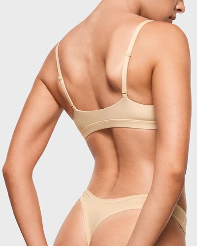 Image of INLYRIC Women's Inbarely Soft Thong - No Show Sexy Panties Breathable V-waisted Ladies Underwear 3 Pack