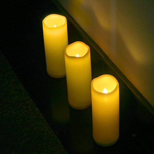 Image of iZAN 2 PCS Outdoor Flameless LED Pillar Candle with Remote & Timer - Long Lasting Waterproof Flickering Battery Operated Electric Candle for Christmas Lantern Party Wedding Decoration 3 inchx8 inch