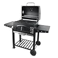 Grill Boss 24 Inch Charcoal BBQ Grill with Side Shelves, Built-In Thermometer, Black