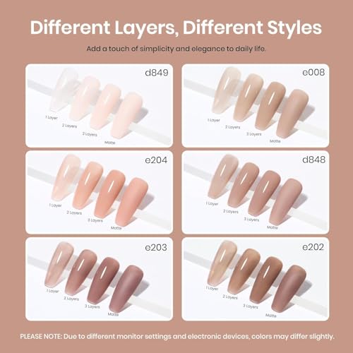 Image of Beetles Nude Gel Nail Polish Set - 6 Colors Neutral Nude Jelly Gel Nail Polish Kit Sheer Transparent Effect Soak Off UV DIY Dusky Mocha French Nail Art Manicure Gifts for Women