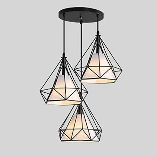 Lámpara colgante de jaula de pájaros de 3 luces de hierro para comedor