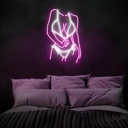 Image of Women Neon Sign 20 inches Bikini Body Led Neon Signs Lady Light for Bedroom, Living Room, Home, Bar Shop Wall Decor Gift (Bikini body-pink /white)
