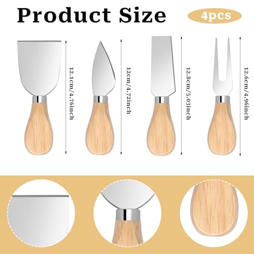 KALIONE 4 PCS Cheese Knives Set with Wooden Handle, Butter Cutter, Mini Stainless Steel Cheese Fork Knives Shovel for Cheese Slicer, Cake, Dessert and Butter Cutter - Image 3