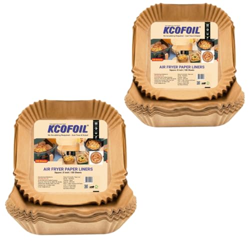 Image of 100 PCS Air Fryer Disposable Paper Liners | 8 Inch Square Parchment Sheets | Oil-Proof & Non-Stick, Heat Resistant Baking Paper for Air Fryer, Microwave, Roasting & Cooking| Pack of 2