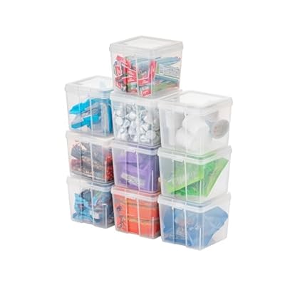 IRIS USA Vertical Plastic Flip Top Storage Containers Bins with Lids for Pantry, Home, Office, Organization, Small, Stackable Hinged Organizer with Latches, Clear, 10 Pack