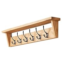 Fox and Grain Solid Oak Coat Rack (6 Hooks) | Wall Mounted Coat Hooks with Shelf for Display/Storage | Wooden Stylish & Versatile Hallway Decor | Heavy Duty Double Hooks | Handcrafted in The UK