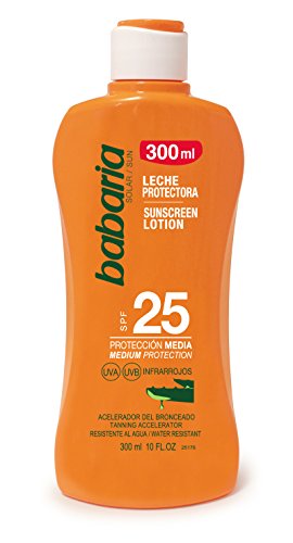 41jjiRV6XrL - Babaria Leche Protector Solar Aloe Spf25, Blanco, 300 Mililitros