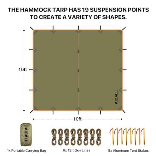 Waterproof Camping Tarp 10 x 10ft Survival Tent Backpacking Portable Tarp Multifunctional Anti-UV Shelter for Outdoor (Mud Green) - Image 3