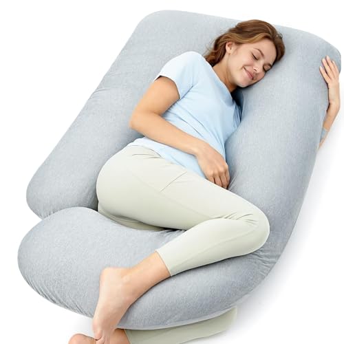 momcozy Pregnancy Pillows with Cooling Cover U-Shaped Full Body Maternity Pillow for Side Sleepers 57 Inch - Support for Back Hip Belly Legs for Pregnant Women