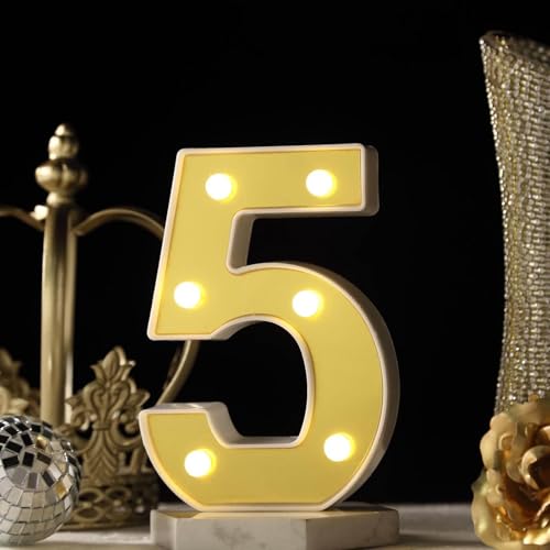 Image of Efavormart 6 inch Gold Marquee Number 5, Mirror Front Warm White LED Light Up 3D Sign, Battery Operated 72H Glow for Wedding Party & Wall Decor