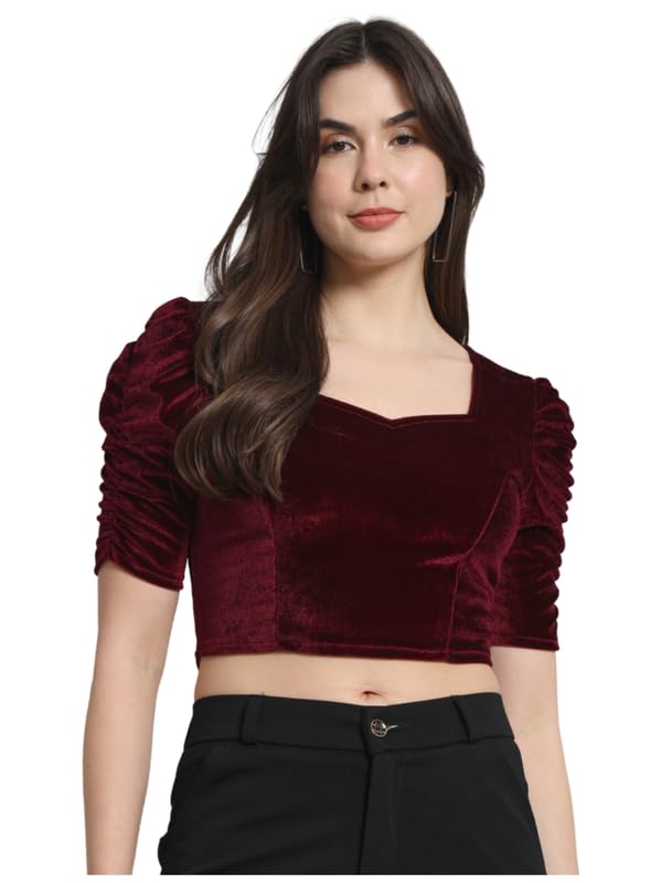 Vaararo Velvet Blouse Tops for Women | Party Puff Sleeves Readymade Outfit